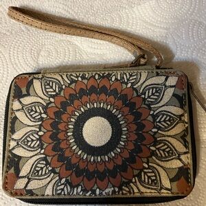 Mona B, Floral Canvas Wristlet Clutch in Cream & Rust